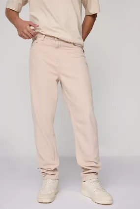 Neutral Beige Men's Carrot Fit Denim Jeans