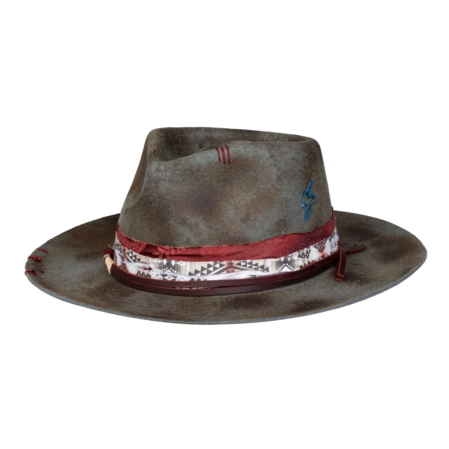 Nova - Vintage Wide Brim Stiff Handcrafted Distressed Fedora Hat