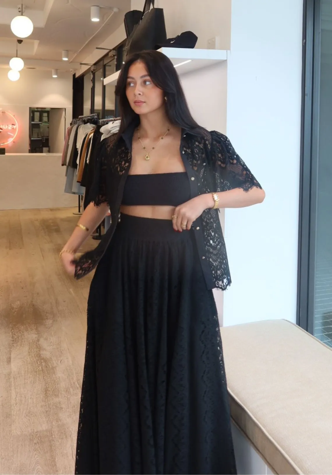 OLEANDER LACE MAXI SKIRT BLACK