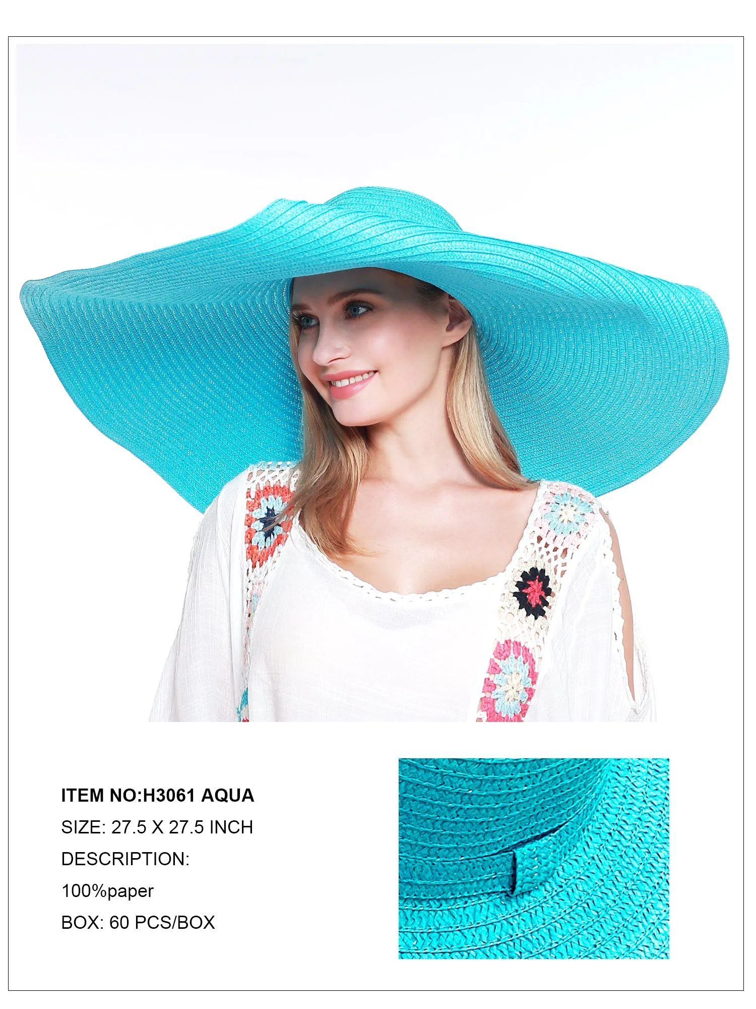 Oversized Wide Brim Hat-Aqua