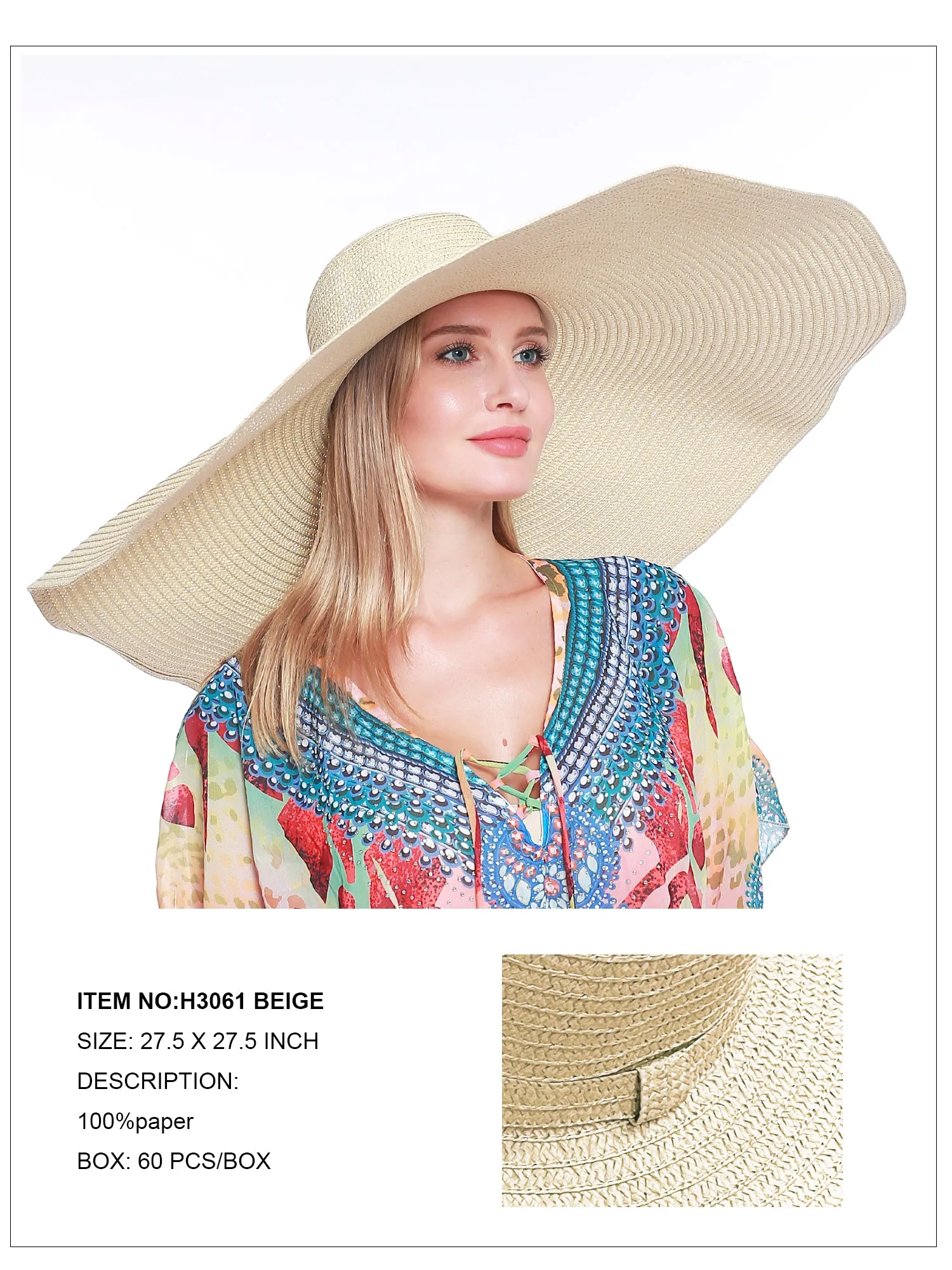 Oversized Wide Brim Hat-Beige