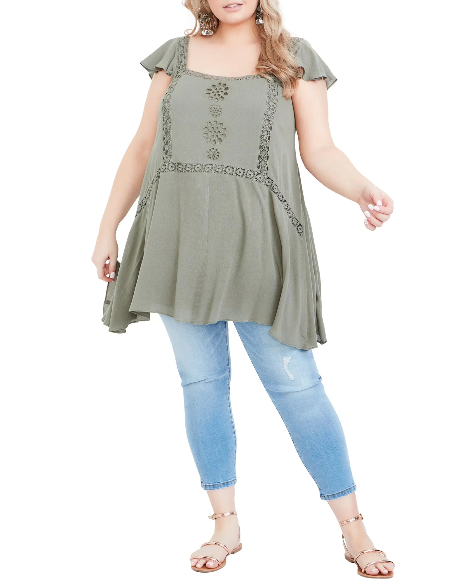 Phoenix Crochet Detail Tunic | Olive Green