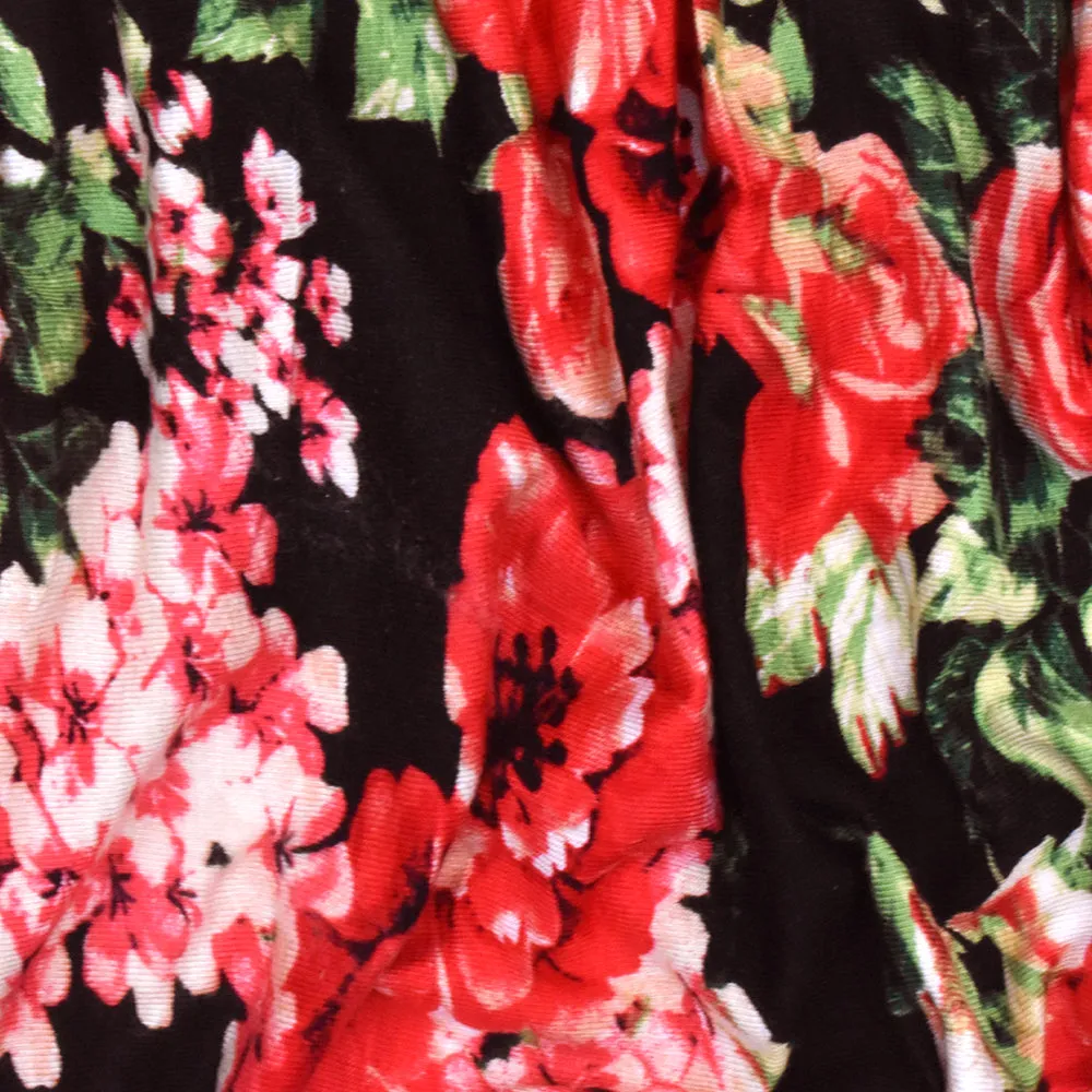 Red-Green-Multi Floral Printed Rayon Stretch Jersey Knit Fabric