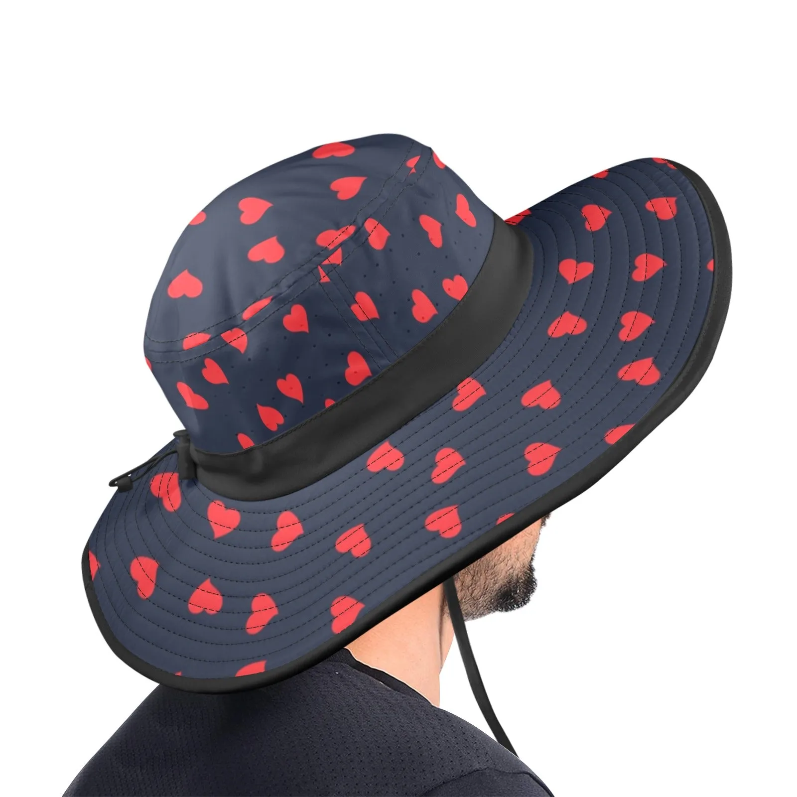 scattered hearts print 4 Wide Brim Bucket Hat