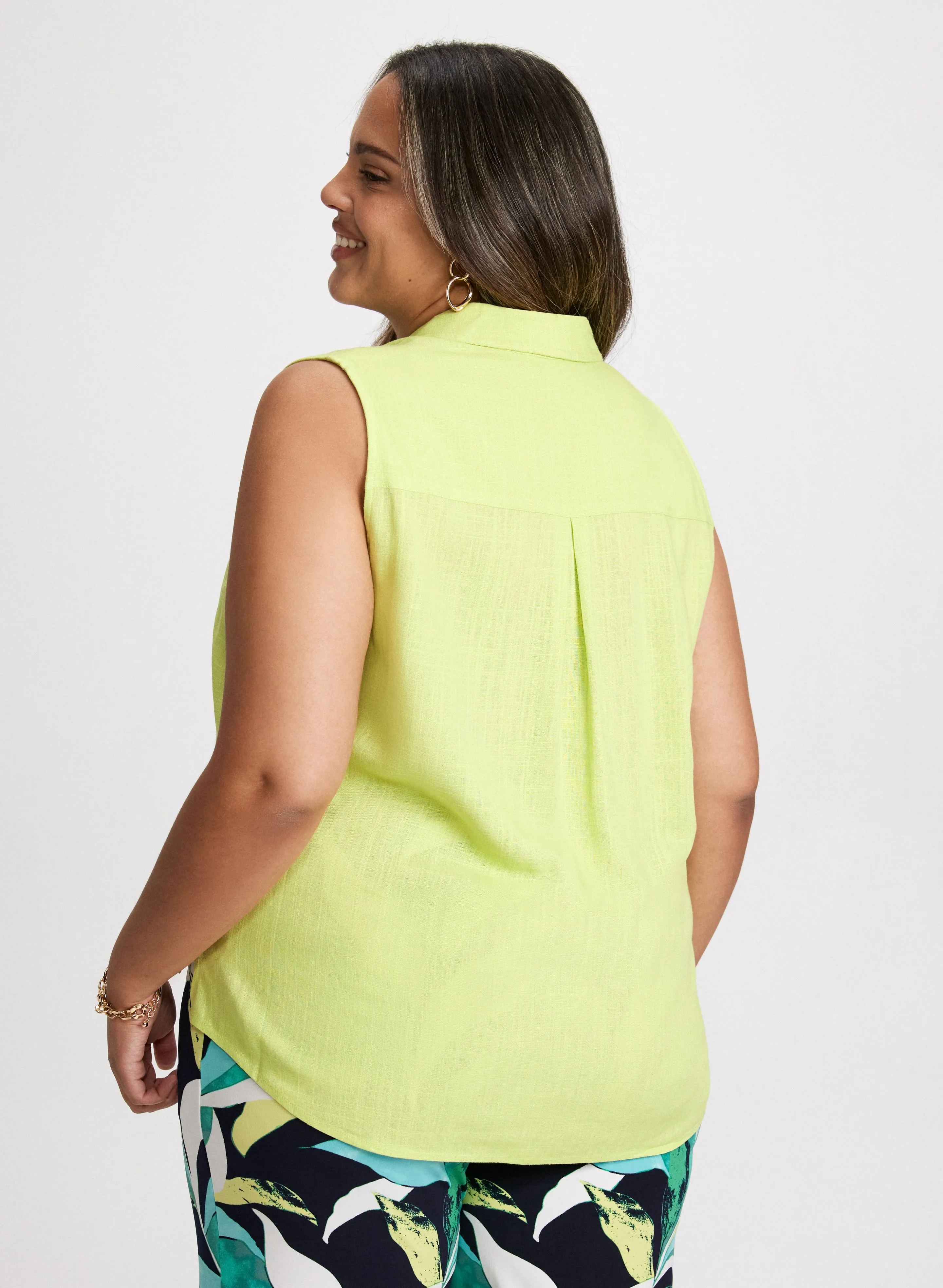 Sleeveless Linen-Blend Blouse