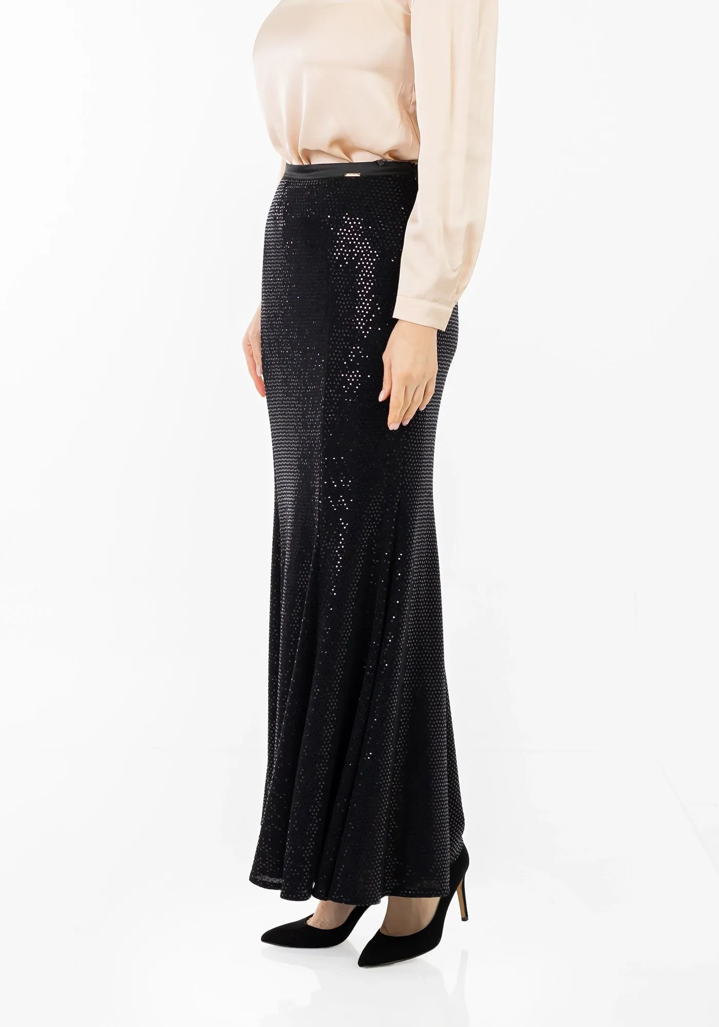 Sparkling Sequin Fishtail Maxi Skirt