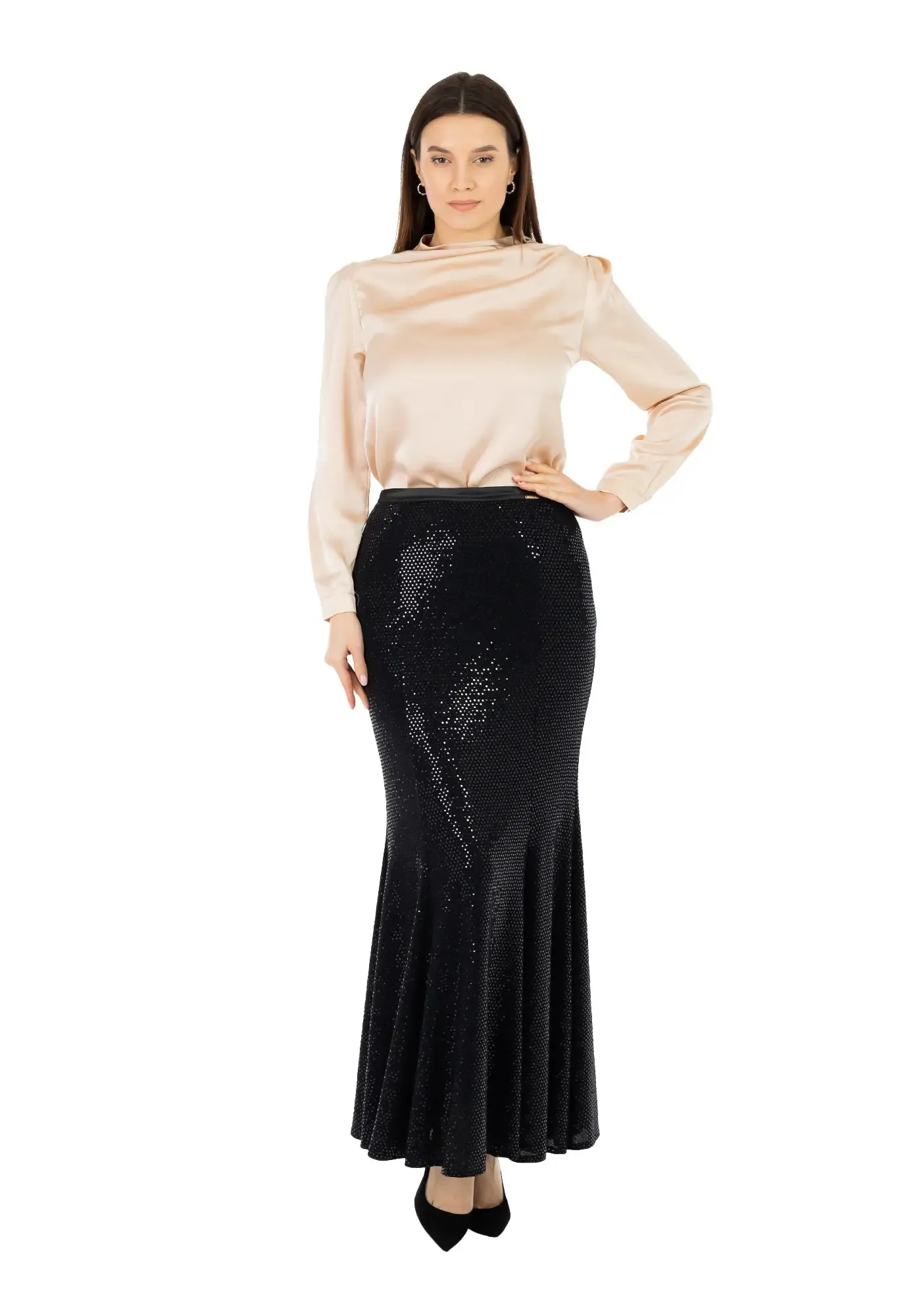 Sparkling Sequin Fishtail Maxi Skirt