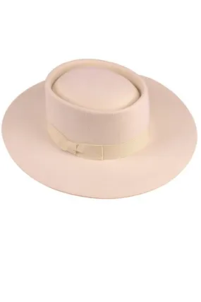 Stiff Wide Brim Boater Hat - Ivory