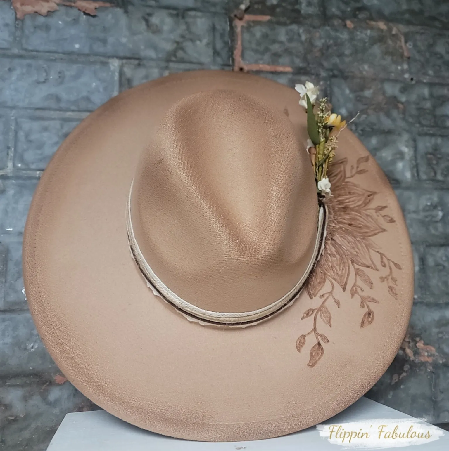 Sunflower Hand Burned Wide Brim Hat