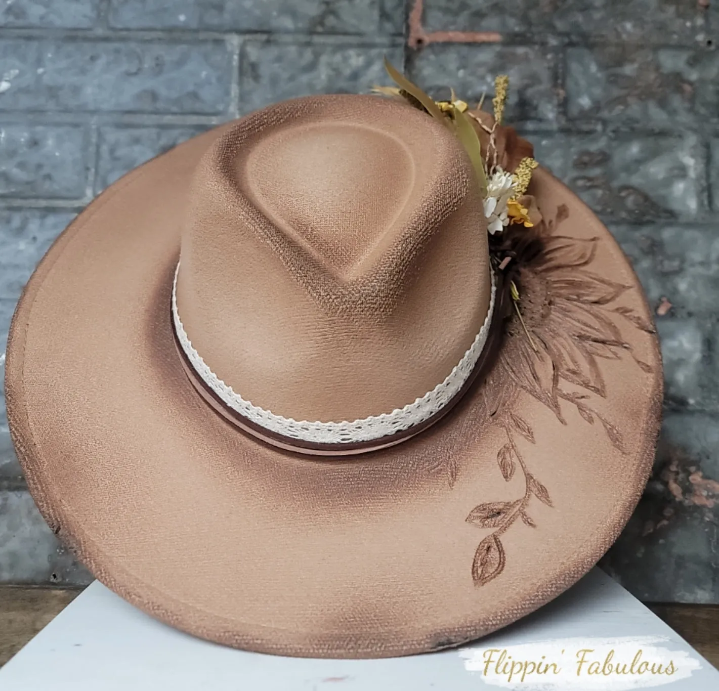 Sunflower Hand Burned Wide Brim Hat