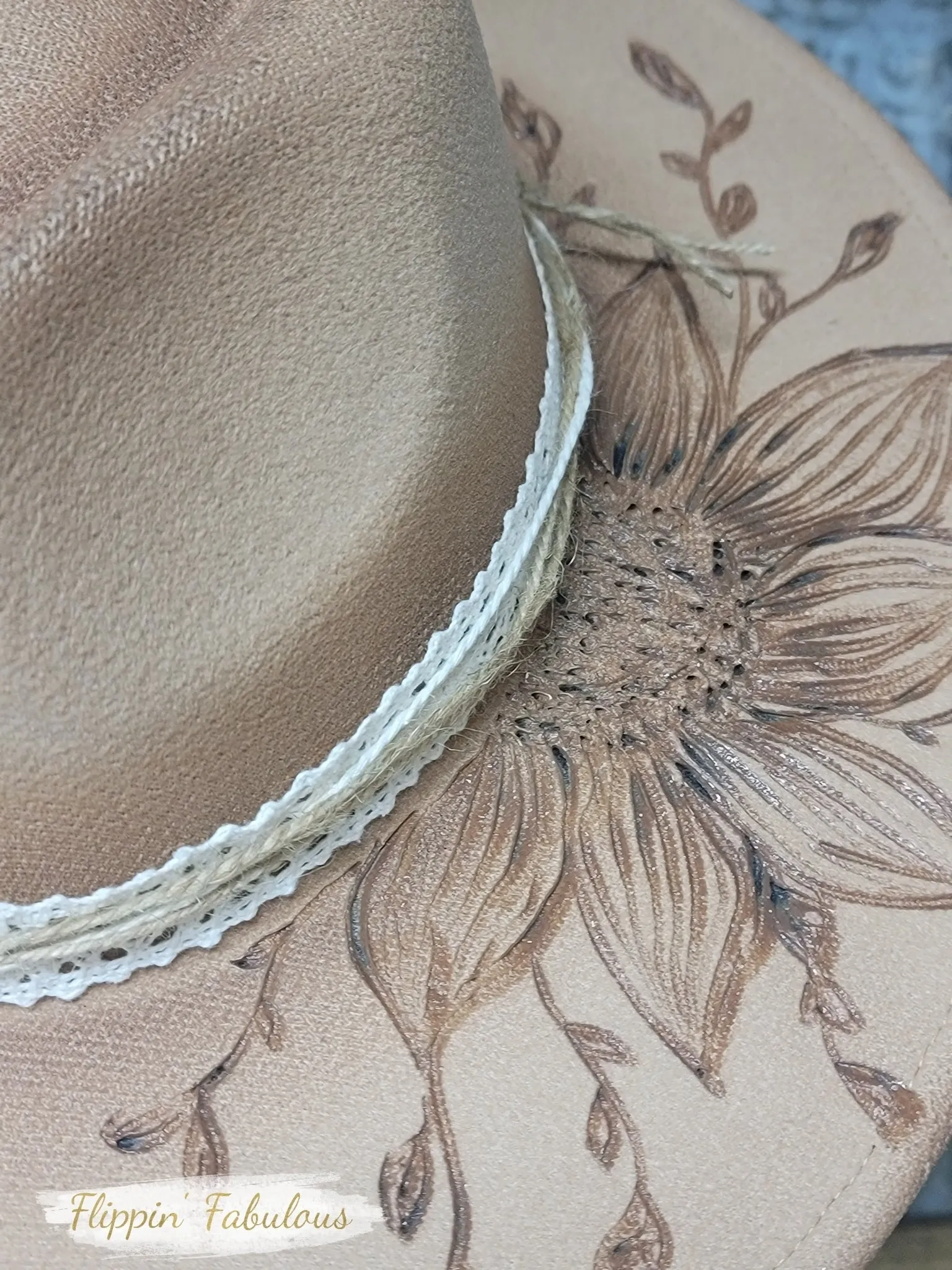 Sunflower Hand Burned Wide Brim Hat