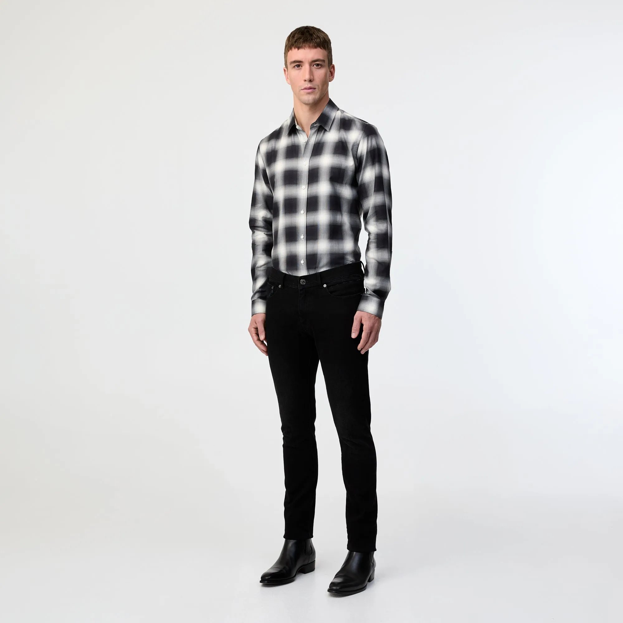 Tailored Fit Shadow Check Shirt Black Combo