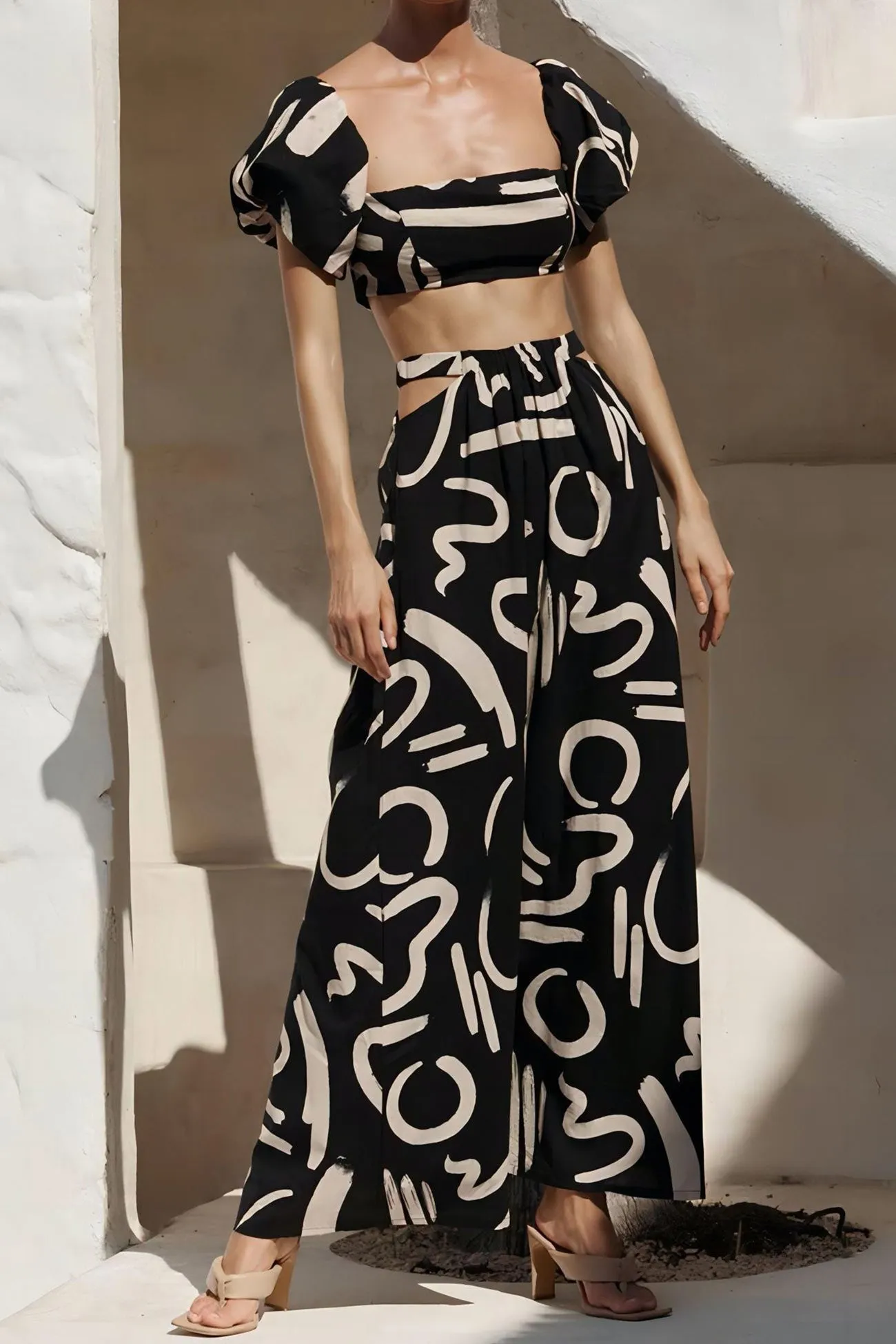 TastyHottie - Strapless Puff Sleeve Crop Tops & Skirts