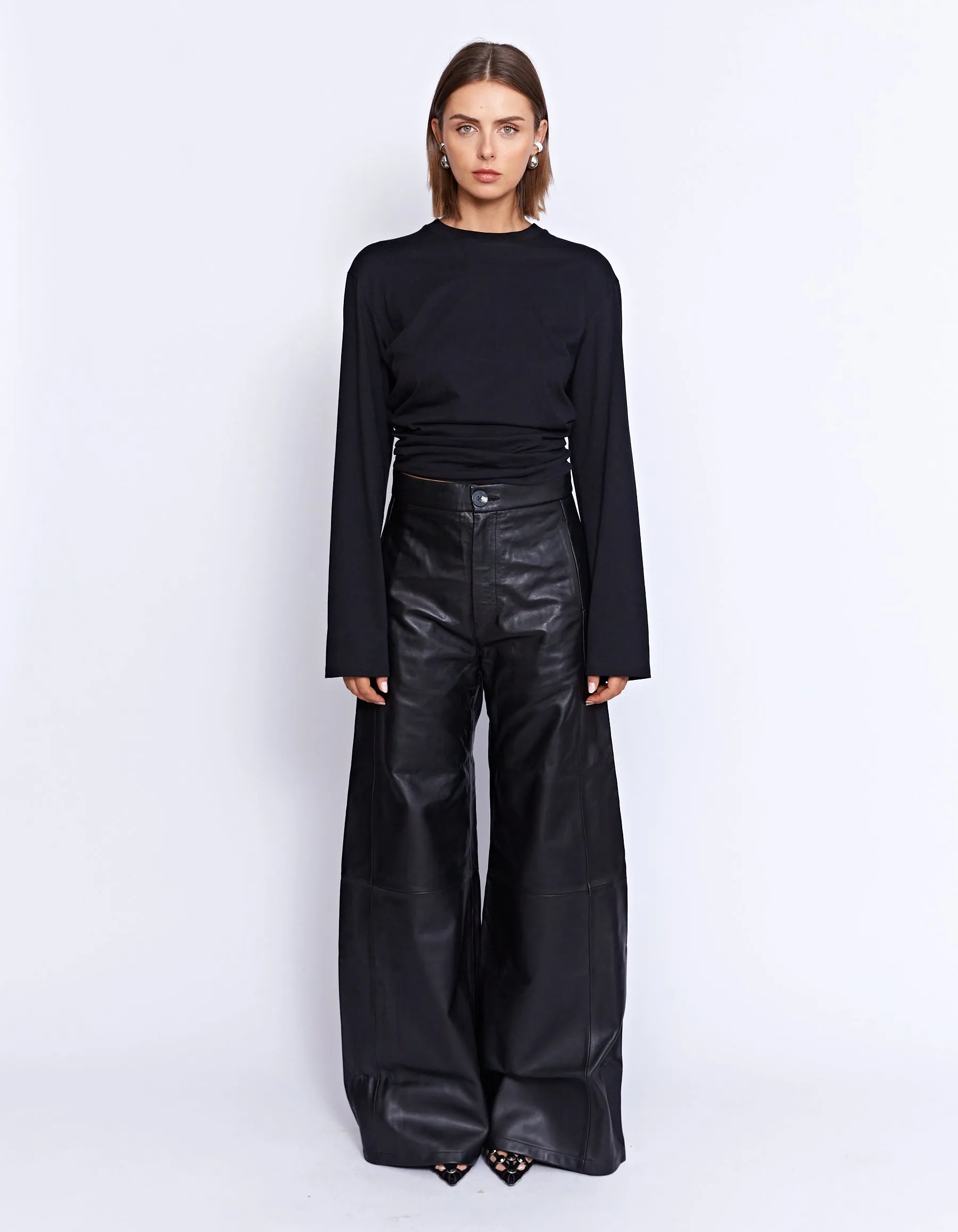 THE MARCELLE LEATHER WIDE LEG PANT | BLACK