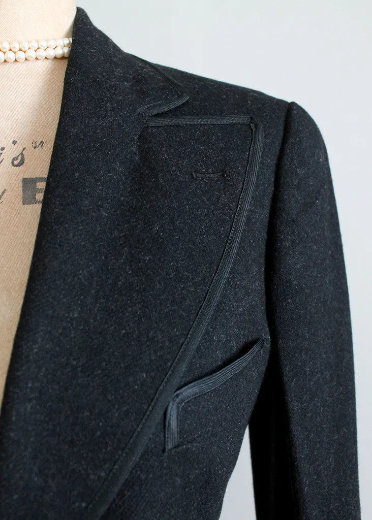 Vintage 1930s Black Tailored Wool Suit