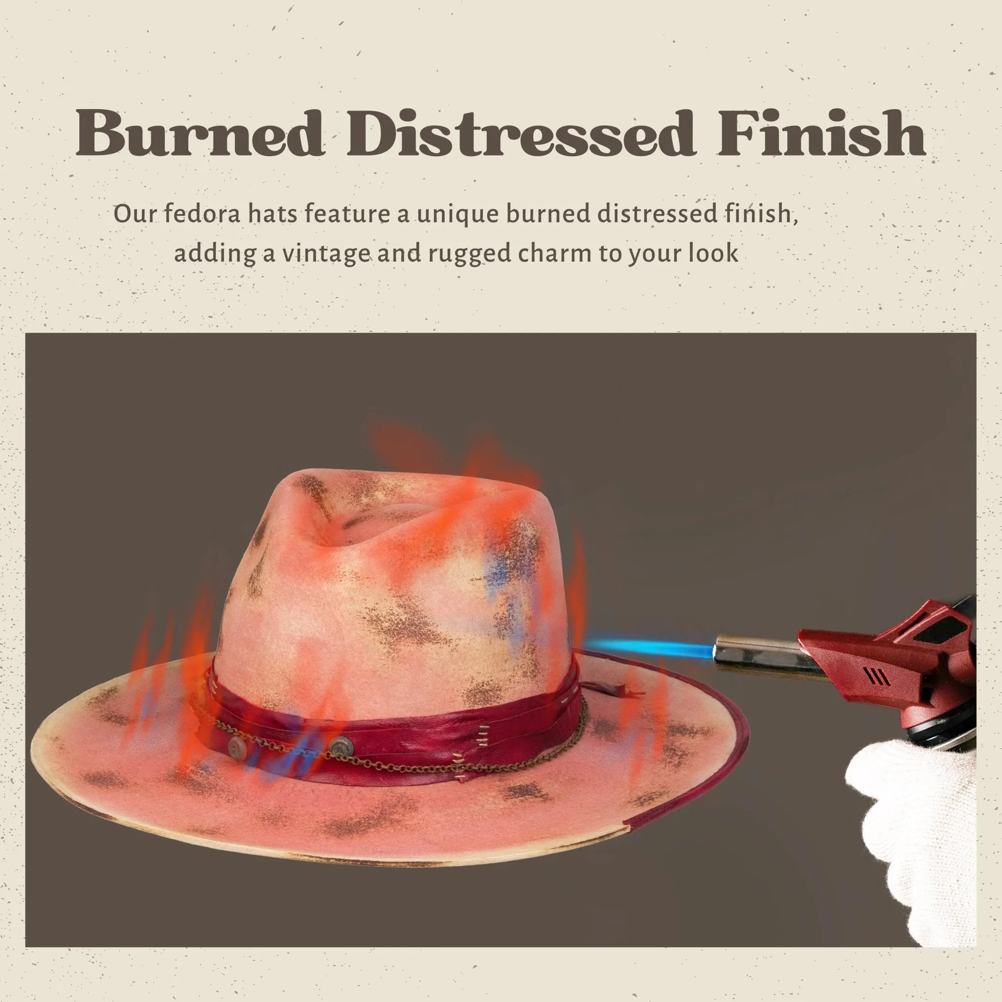 Wander - Pink Burned Distressed Wide Brim Fedora Hat