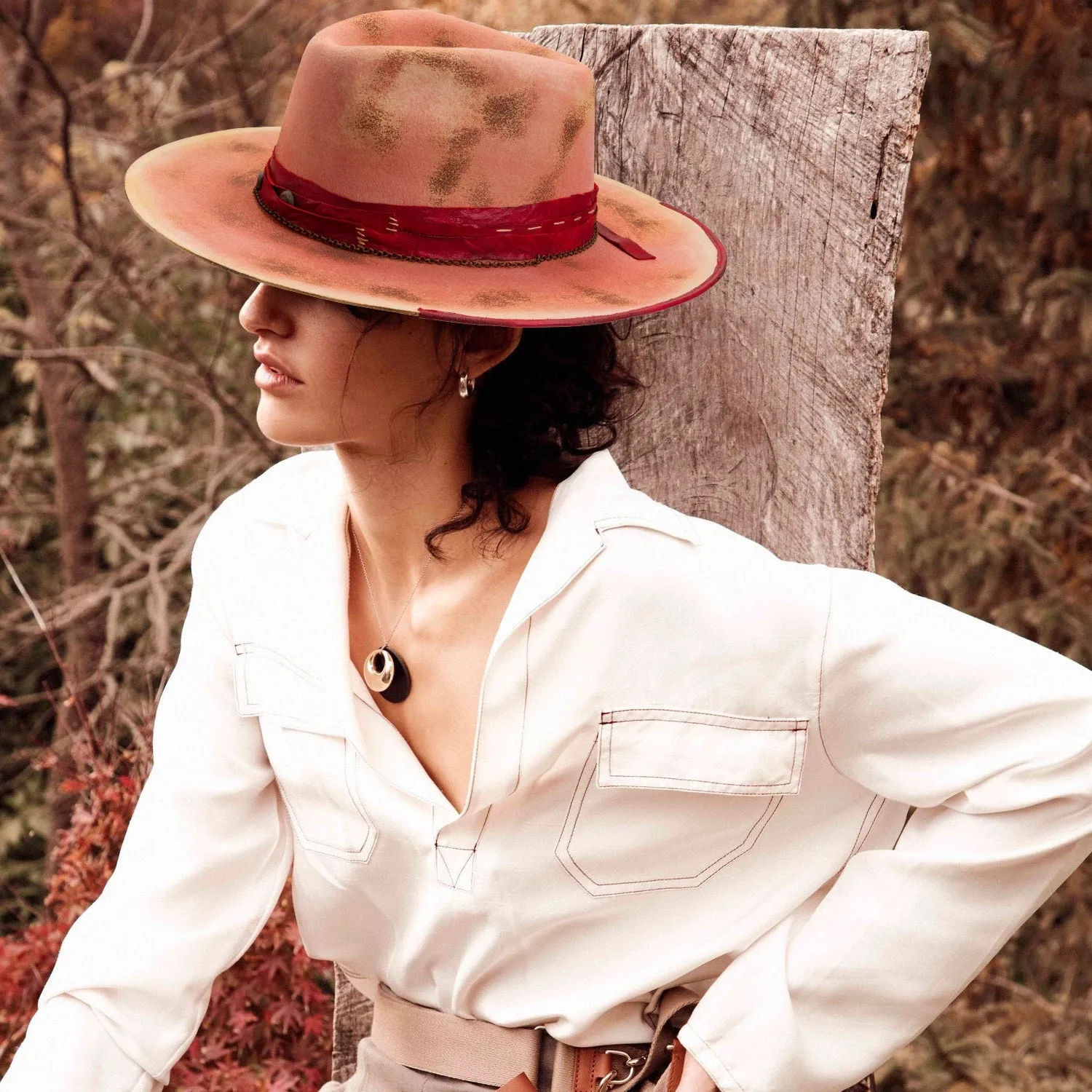 Wander - Pink Burned Distressed Wide Brim Fedora Hat