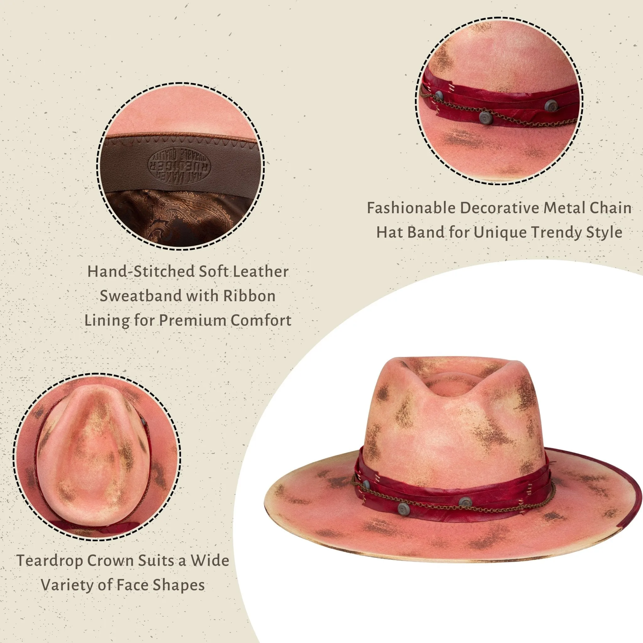 Wander - Pink Burned Distressed Wide Brim Fedora Hat