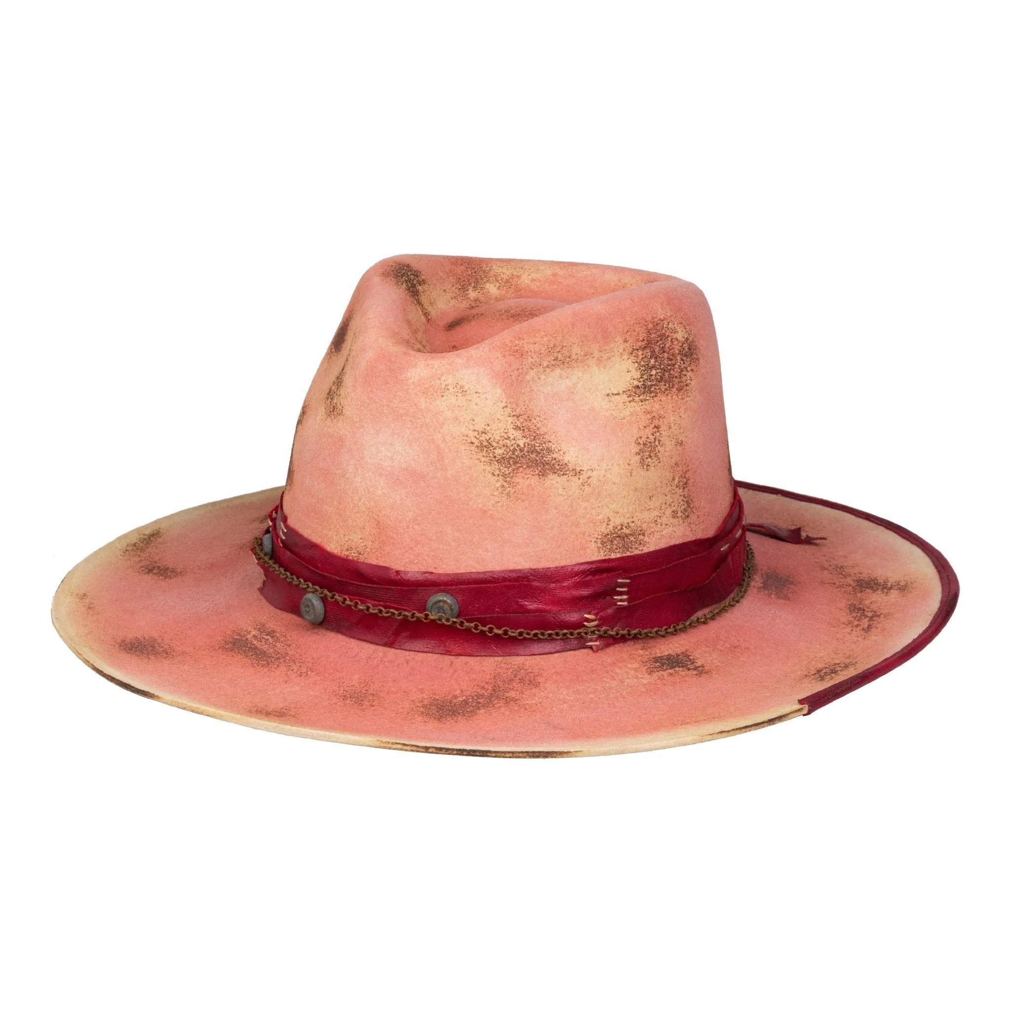 Wander - Pink Burned Distressed Wide Brim Fedora Hat