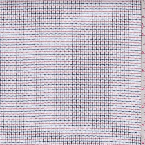 White/Red/Navy Mini Check Oxford Shirting Fabric